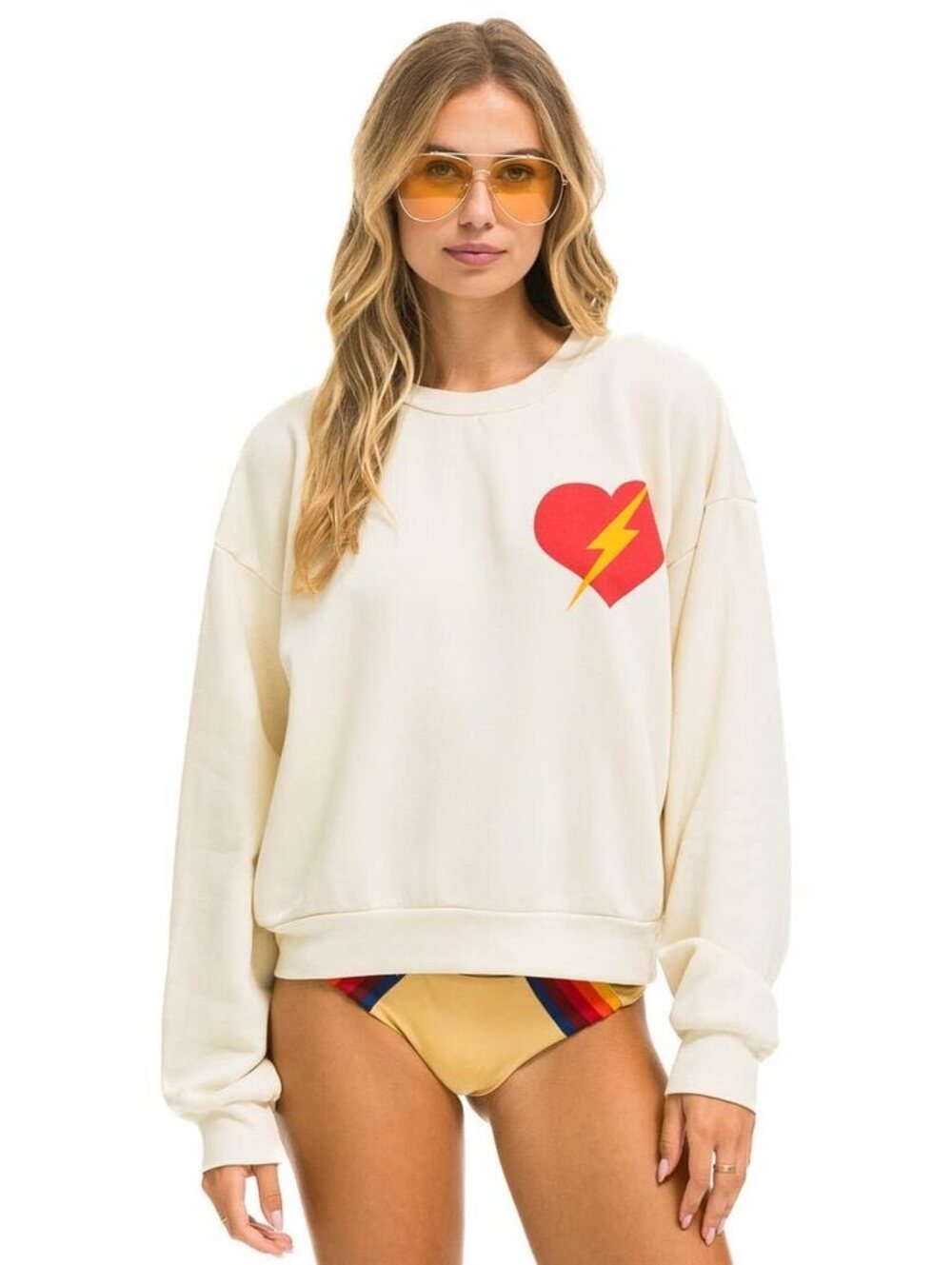 Aviator Nation Bolt Heart Relaxed Crew Sweatshirt NWT XS